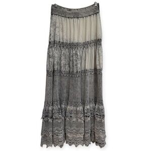 Aratta Silent Journey Boho Lace Crochet Tiered Maxi Skirt